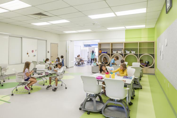 Each classroom was designed to support Project Based Learning through collaborative teaching and movable kid friendly furniture.